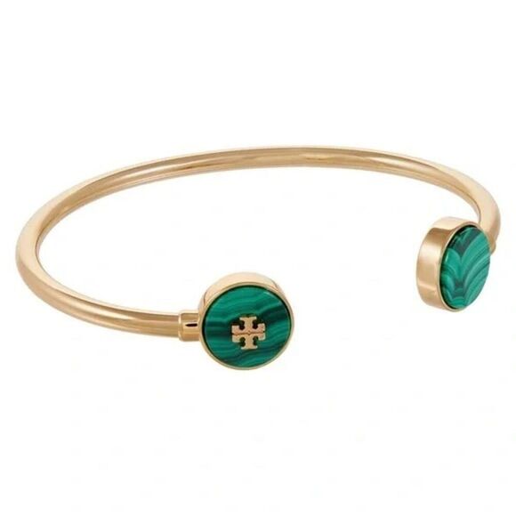 NWT Tory Burch Gold Kira Semi-Precious Cuff Bracelet, Green Malachite - Picture 2 of 5